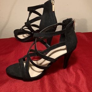 Black Suede Open Toe Stilettos